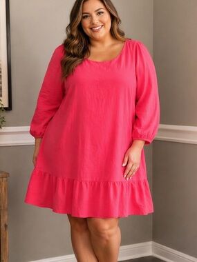 $119‎ NWT DKNY Women’s Daytime Knee Length Ruffle Dress Pink Plus Size 18W
